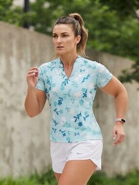 Nike Dri-FIT Light Blue Floral Short Sleeve Golf Polo Athleisure